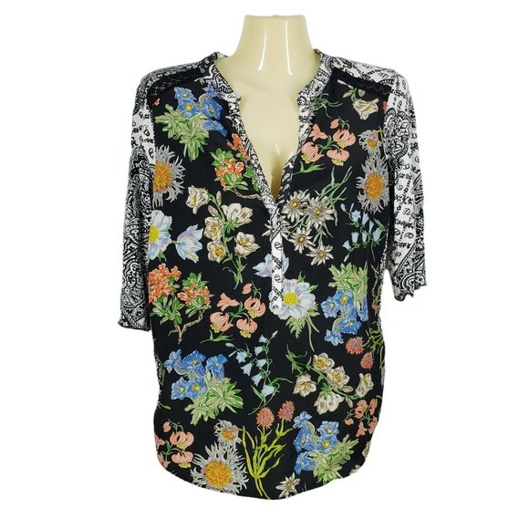 Anthropologie Tops - Anthropologie Tiny Effie Floral Popover Blouse Women's Size S Black Multicolor